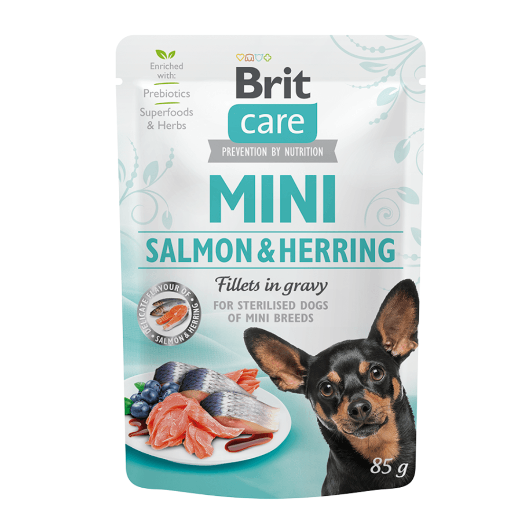 Brit Care Mini GF con salmón y arenque fillets in gravy 85gr