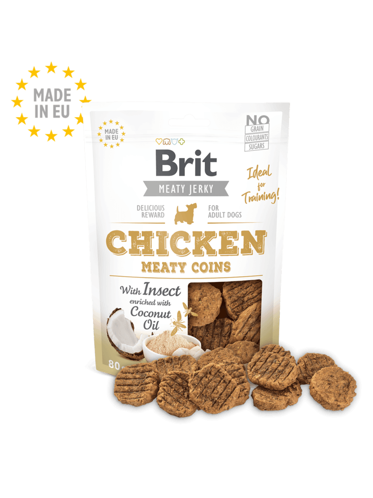 758 Brit Jerky Snack Pollo Meaty coins con insectos 80gr
